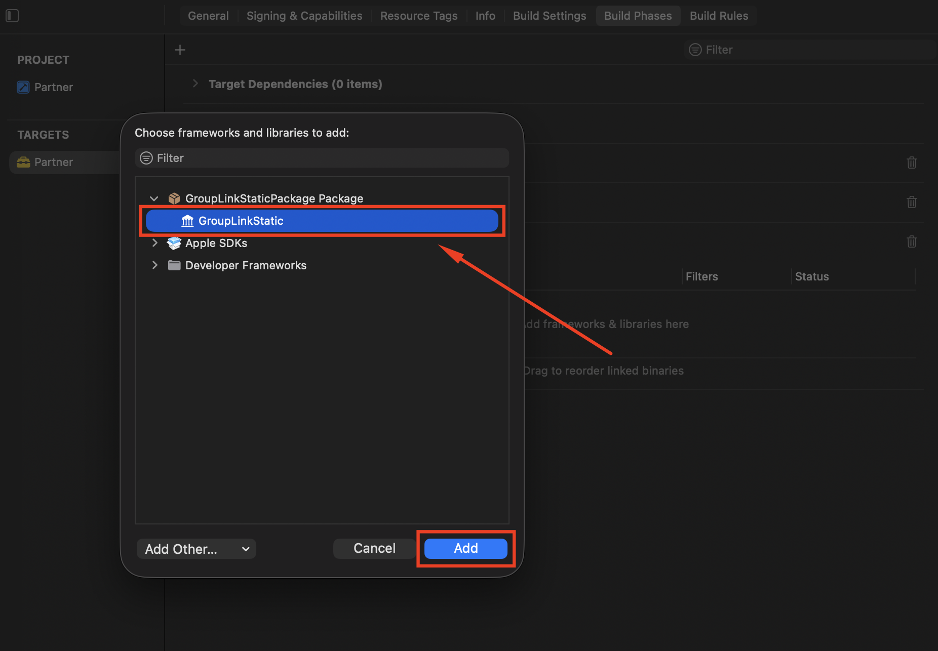 IMG-13 — Adicionando GroupLinkStatic à nova fase